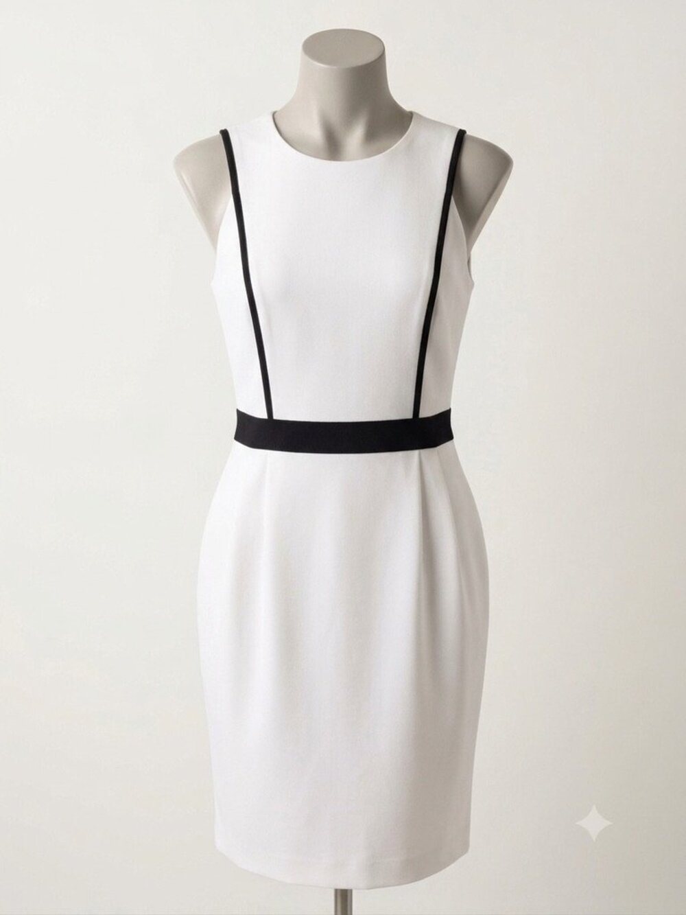 Worthington Sheath Dress White with Black Trim & Pockets 14